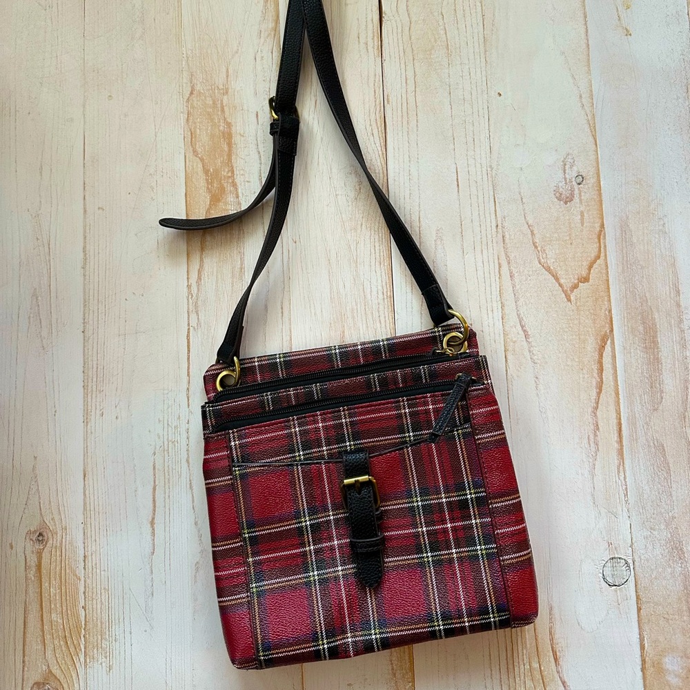 Plaid Crossbody Bag - Red and Black
